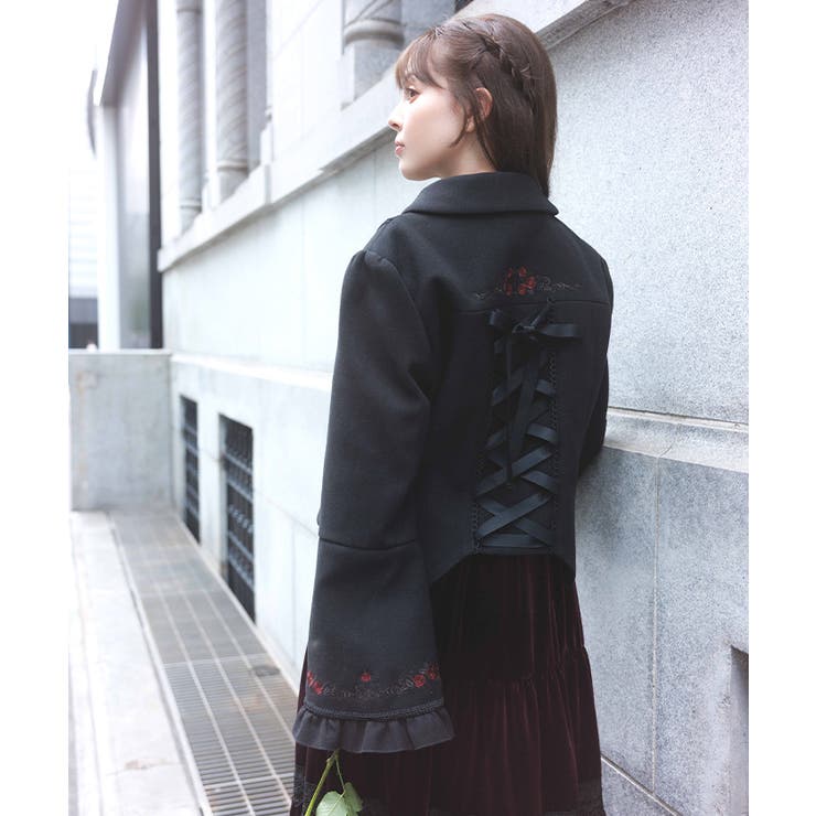 刺繍入ジャカード切替コート | axes femme | 詳細画像7 