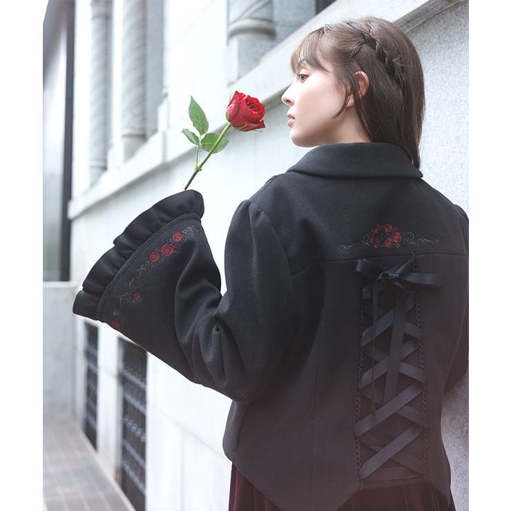 刺繍入ジャカード切替コート | axes femme | 詳細画像8 