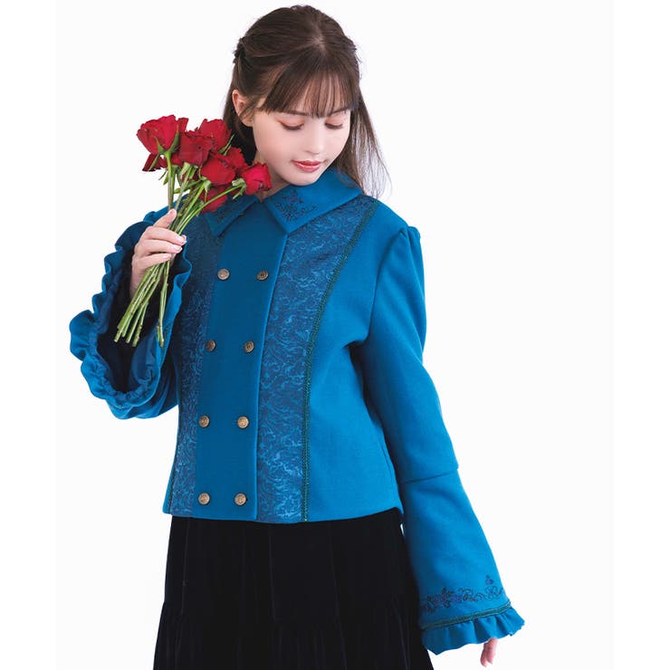 刺繍入ジャカード切替コート | axes femme | 詳細画像9 