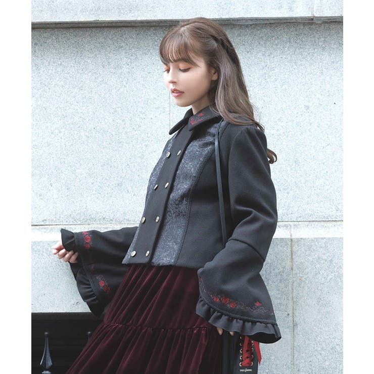 黒 | 刺繍入ジャカード切替コート | axes femme