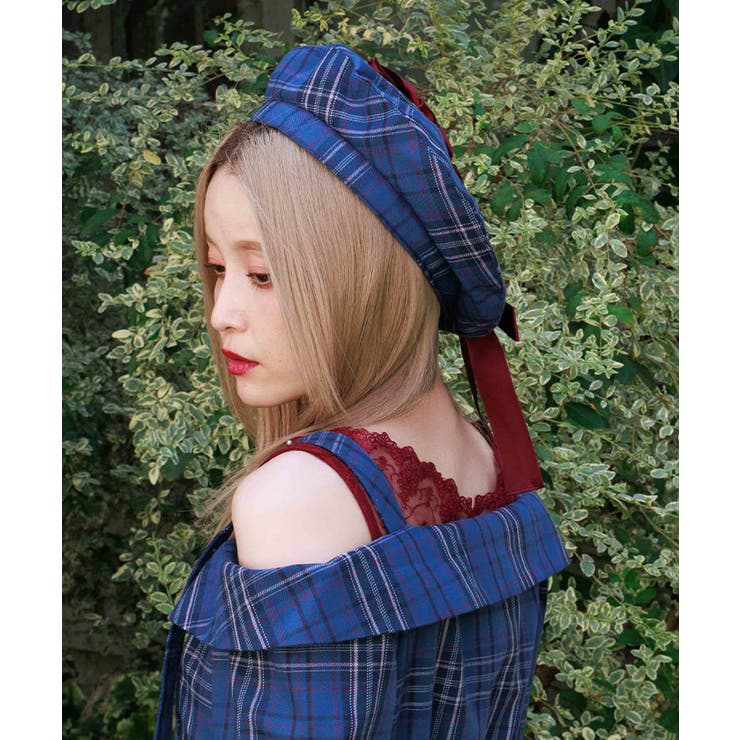 axes femme kawaii タータンチェックベレー帽 ブルー 新品未使用 タータンチェックベレー帽 | kawaii | axes femme online shop