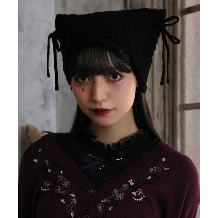 黒 | ネコ耳風レースニット帽 | axes femme