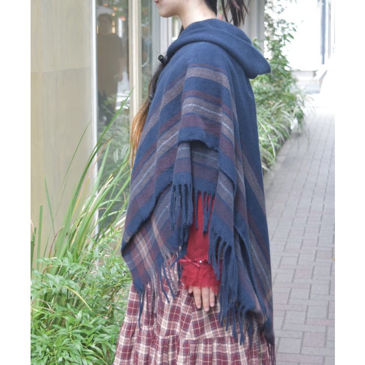 サイドラインチェックポンチョ[品番：IGAW0006907]｜axes femme