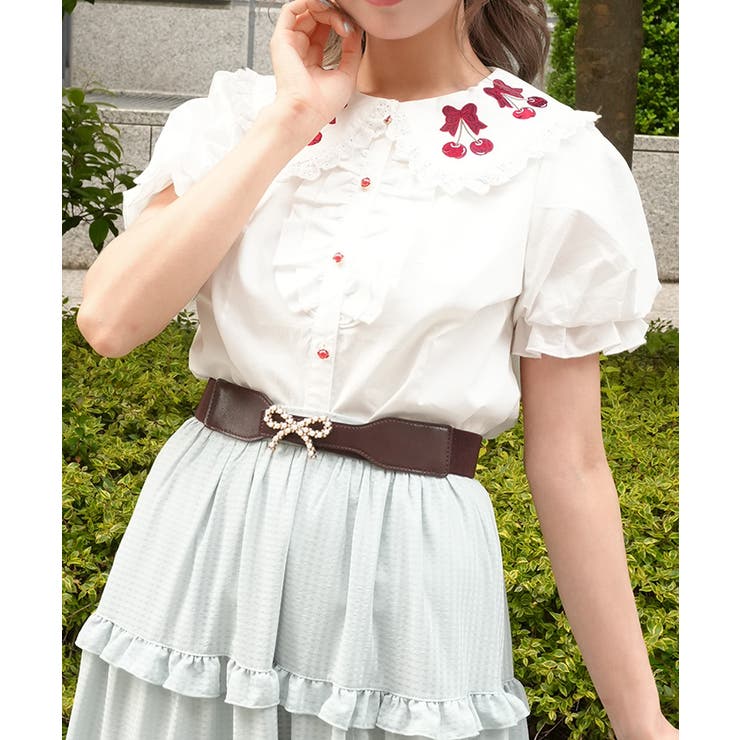 白 | チェリー刺繍コットンブラウス | axes femme