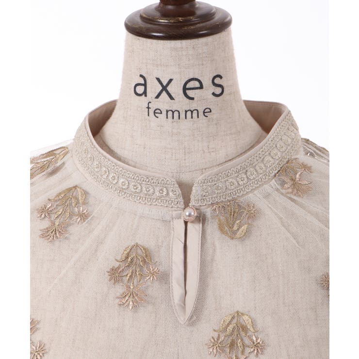 チュール×フラワー刺繍ブラウス[品番：IGAW0003636]｜axes femme