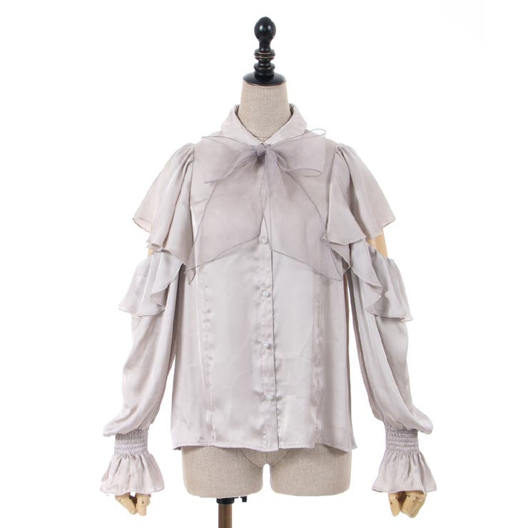 グレージュ | ボウタイ付オフショルブラウス | axes femme