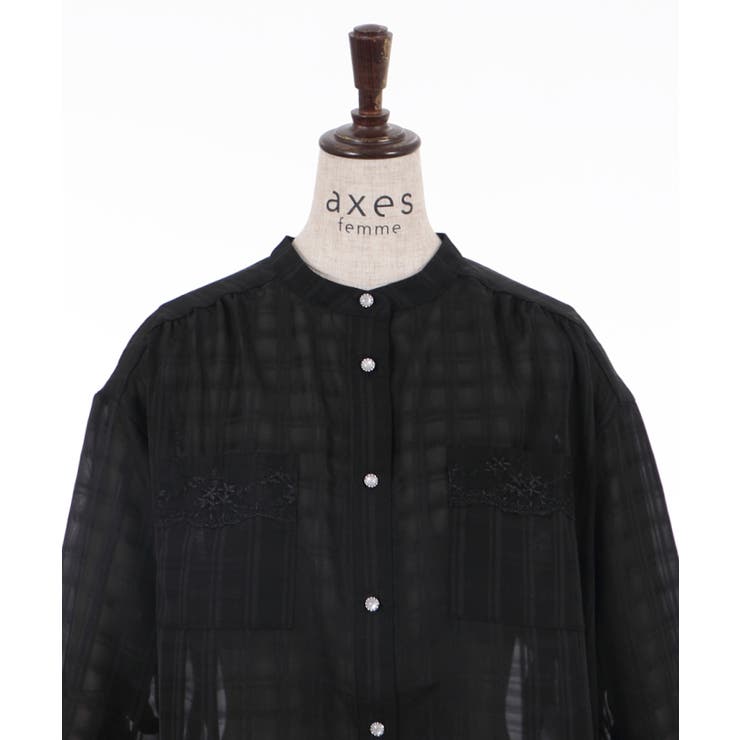 シアーチェックロングシャツ[品番：IGAW0001776]｜axes femme