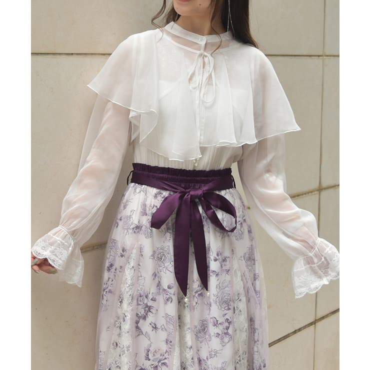ケープ付ラメショートブラウス[品番：IGAW0005288]｜axes femme