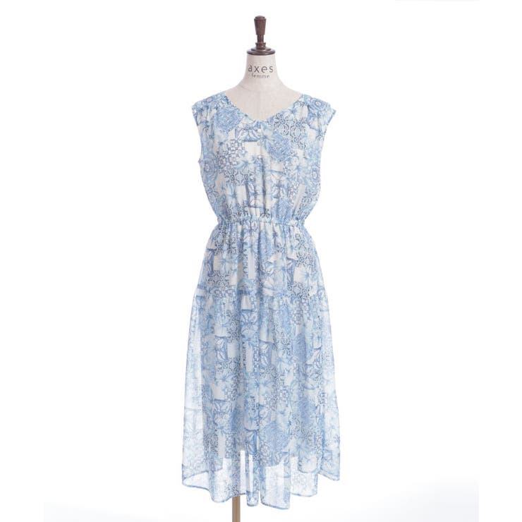 フラワー×タイル柄楊柳ワンピース | axes femme | 詳細画像15 