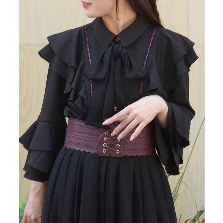 黒 | ラッフルフリル姫袖ブラウス | axes femme
