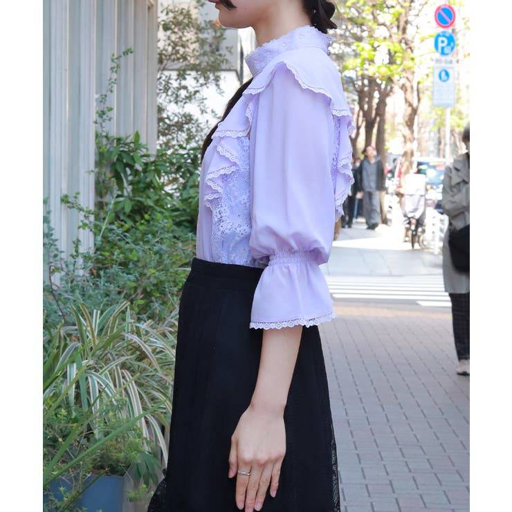 レース×シフォン七分袖ブラウス | axes femme | 詳細画像2 