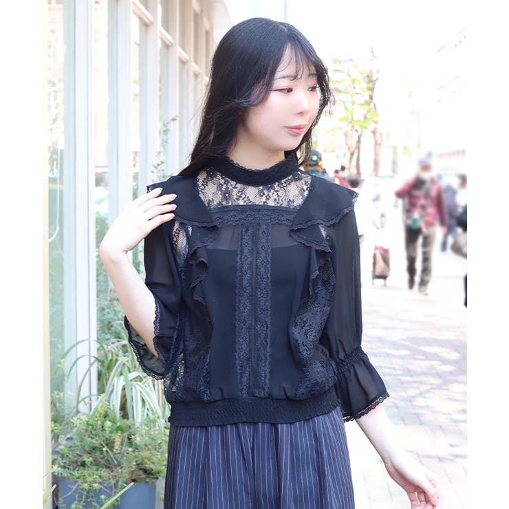 レース×シフォン七分袖ブラウス | axes femme | 詳細画像8 