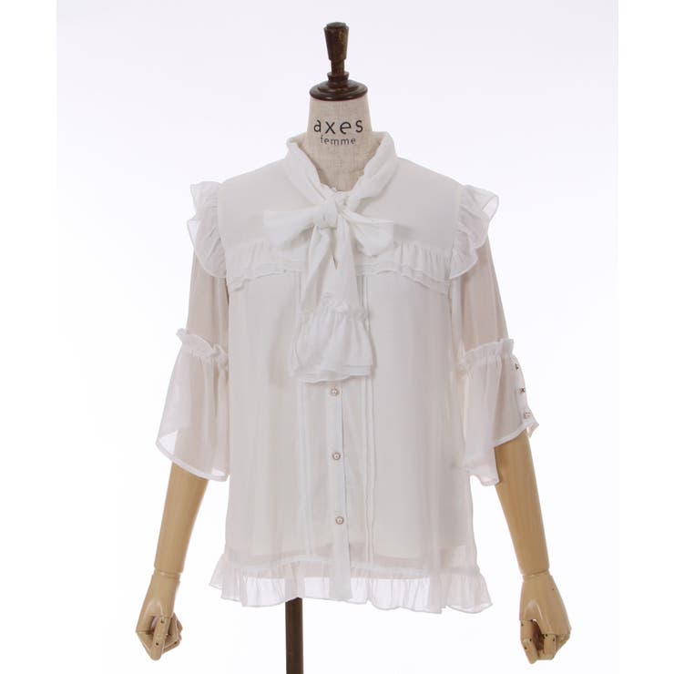 シアーフリルボータイブラウス[品番：IGAW0003572]｜axes femme