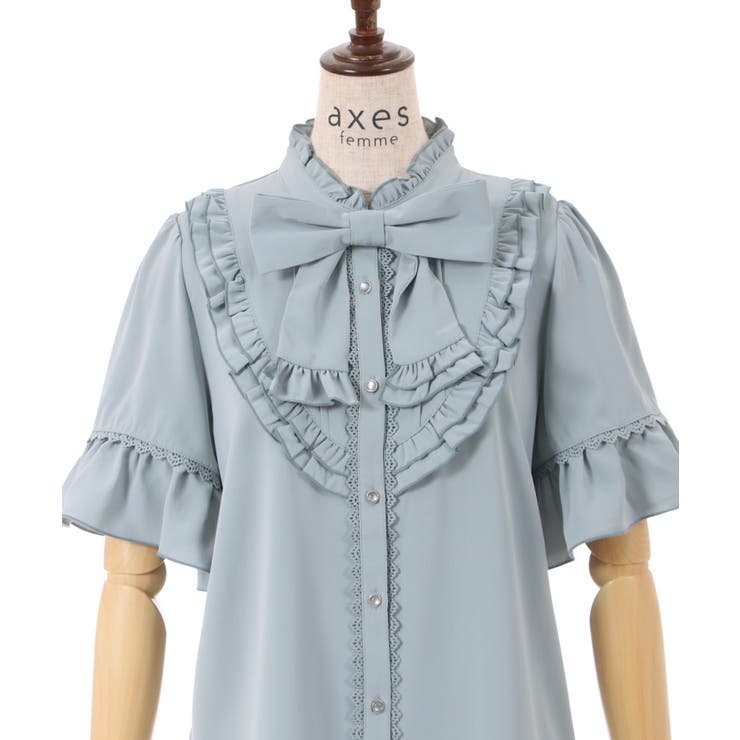 axes femme フリルリボン付きグレーキャミソールM リボン付フリルBL[品番：IGAW0003733]｜axes femme（アクシーズ