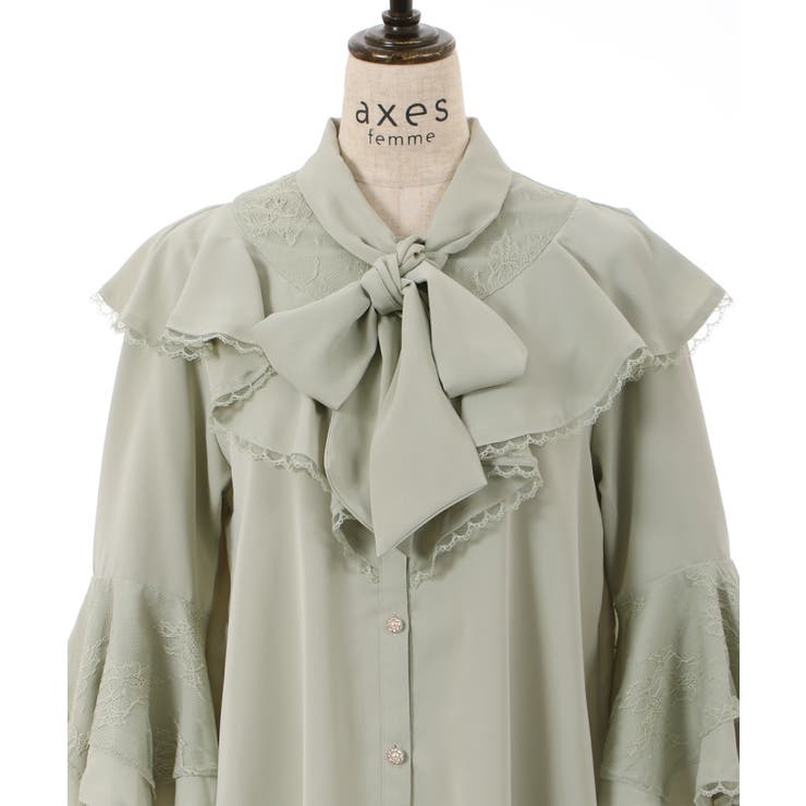タイ付姫袖風フリルブラウス[品番：IGAW0003977]｜axes femme