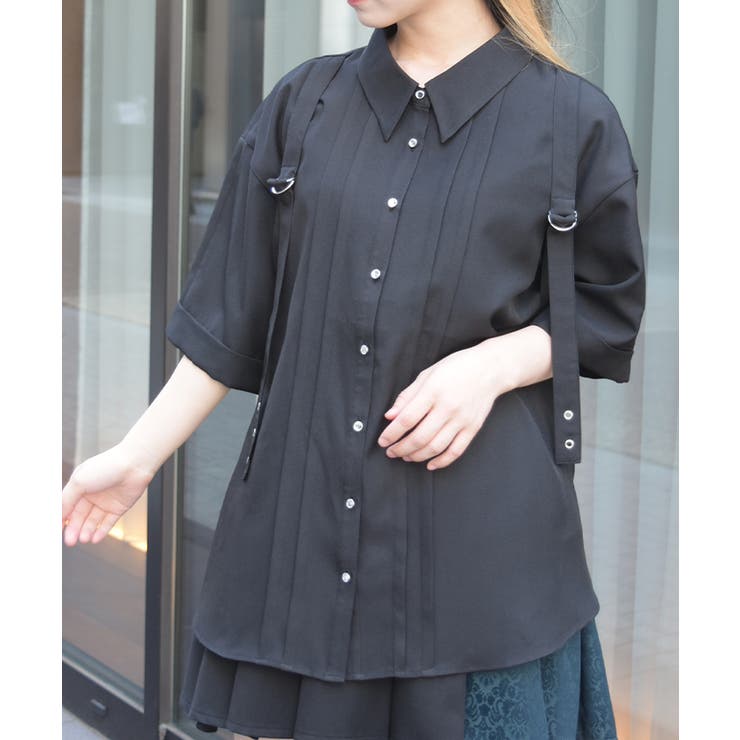 黒 | タブデザインロングシャツ | axes femme