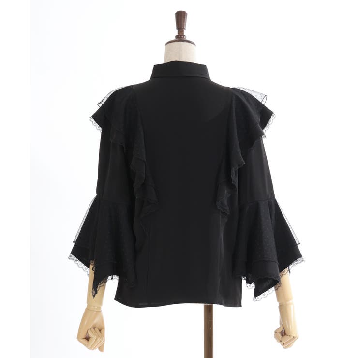 ドットチュールリボン姫袖ブラウス[品番：IGAW0004825]｜axes femme