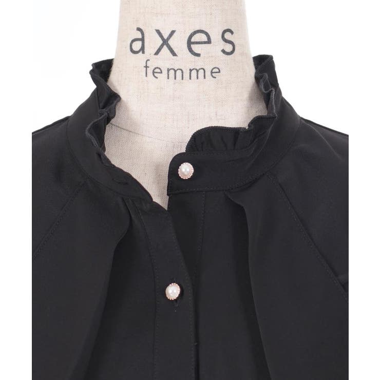 アクシーズファム 姫袖風ラッフルフリルワンピース 黒 姫袖風ラッフルフリルワンピース | レディース服・レディース