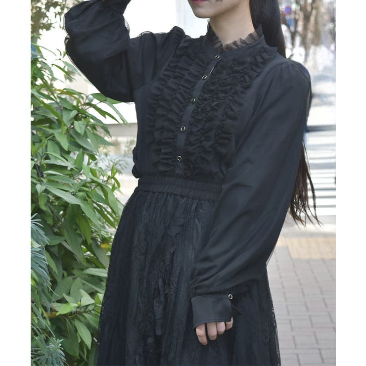 チュールフリルハイネックブラウス[品番：IGAW0006166]｜axes
