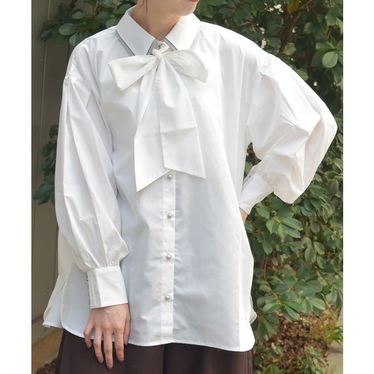 白 | バイカラーリボンシャツ | axes femme