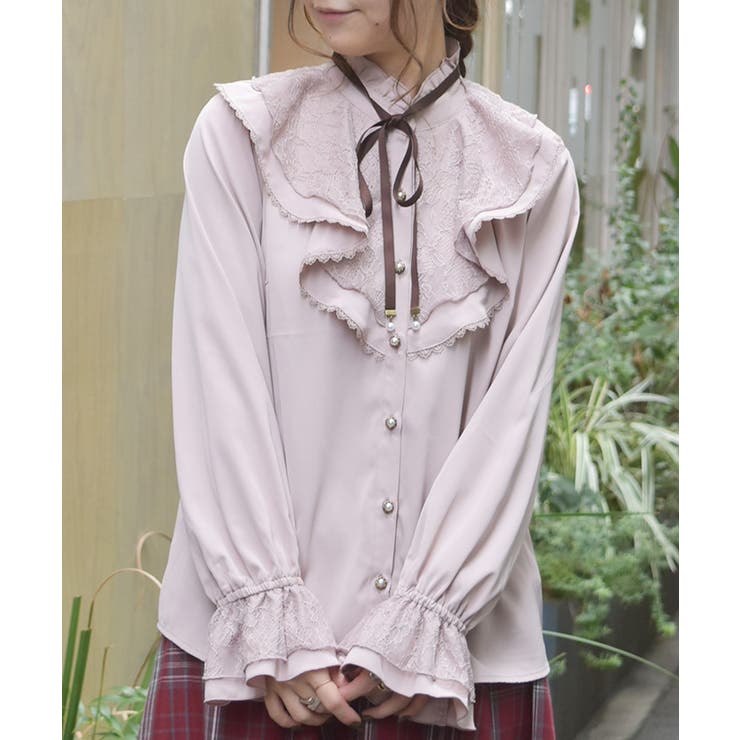 ピンク | レース重ねラッフルフリルブラウス | axes femme