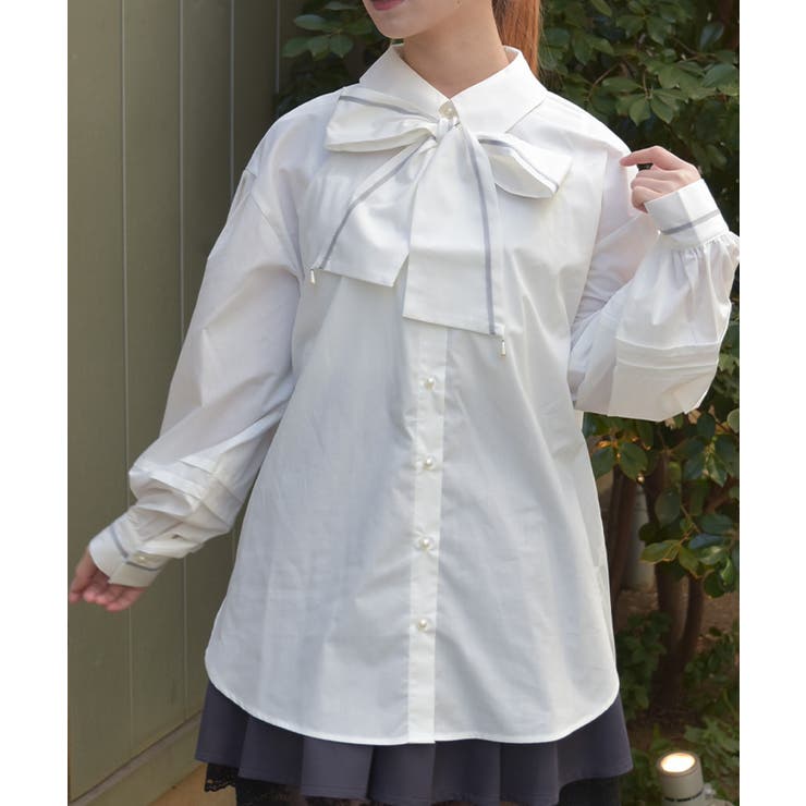 白 | ラインリボンオーバーシャツ | axes femme