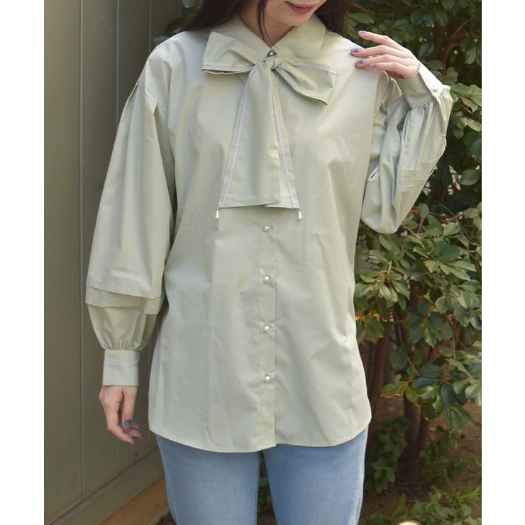 グリーン | ラインリボンオーバーシャツ | axes femme