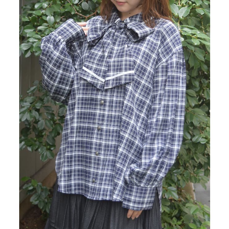 紺 | ボリューム袖リボンシャツ | axes femme