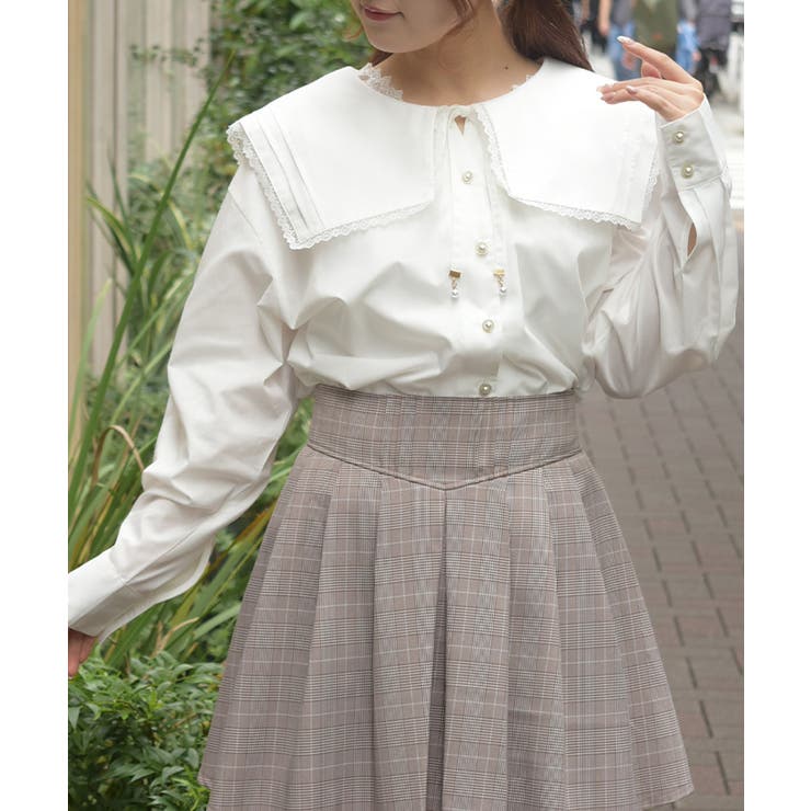 白 | セーラーカラーロングシャツ | axes femme