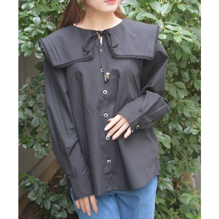黒 | セーラーカラーロングシャツ | axes femme