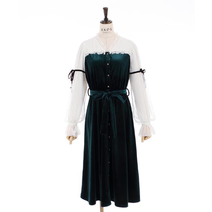 axesfemmekawaii クラシカルベロアワンピース (ブルーグリーン) クラシカルベロアワンピース | レディース服・レディース