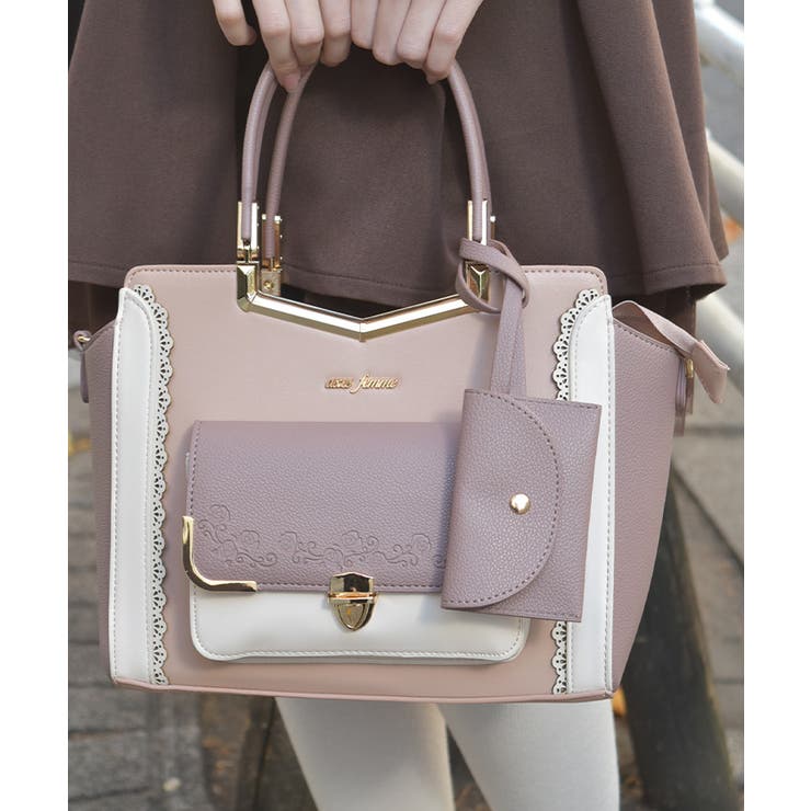 ピンク | エンボスフラップ配色バッグ | axes femme