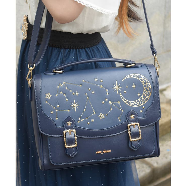 紺 | 月星箔押しフラップサッチェル | axes femme
