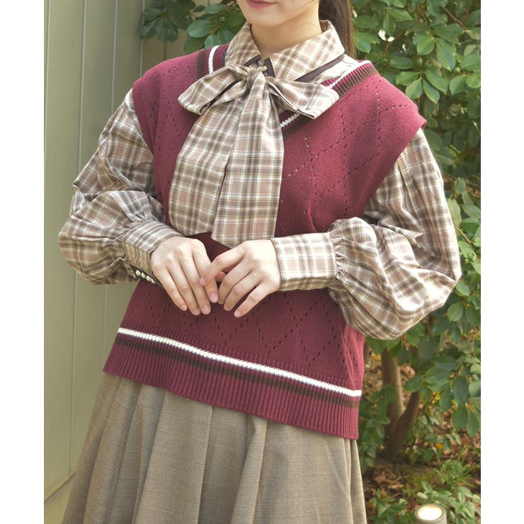 ダイヤ柄チルデンニットベスト | axes femme | 詳細画像1 