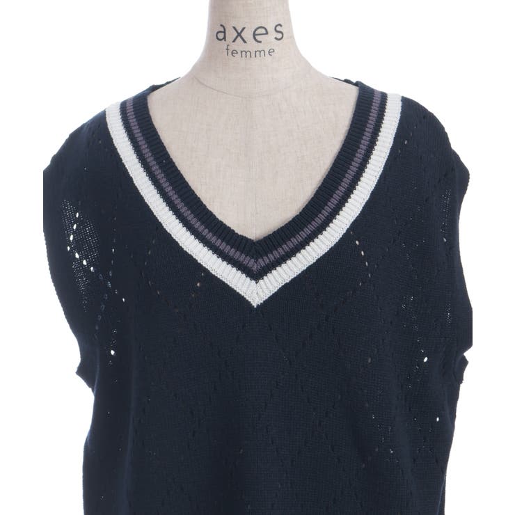 ダイヤ柄チルデンニットベスト | axes femme | 詳細画像12 