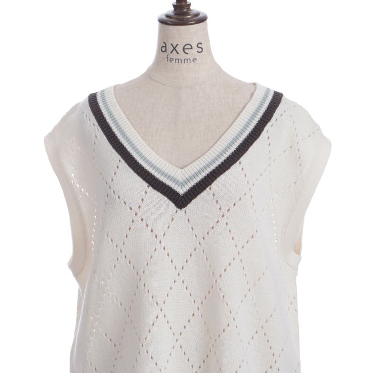 ダイヤ柄チルデンニットベスト | axes femme | 詳細画像19 