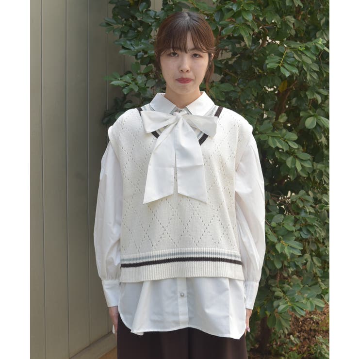 ダイヤ柄チルデンニットベスト | axes femme | 詳細画像4 