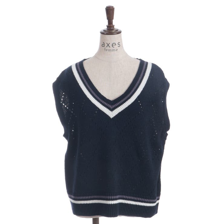 ダイヤ柄チルデンニットベスト | axes femme | 詳細画像9 
