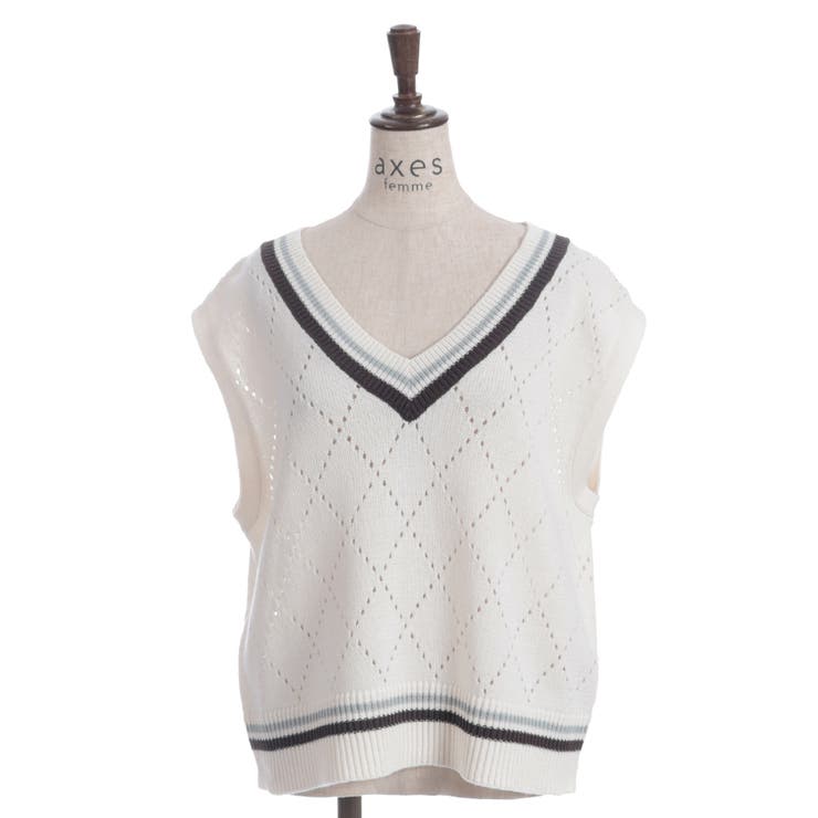 生成り | ダイヤ柄チルデンニットベスト | axes femme