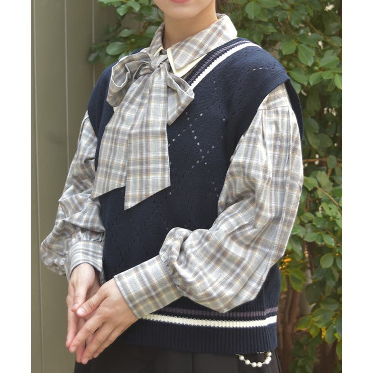 紺 | ダイヤ柄チルデンニットベスト | axes femme