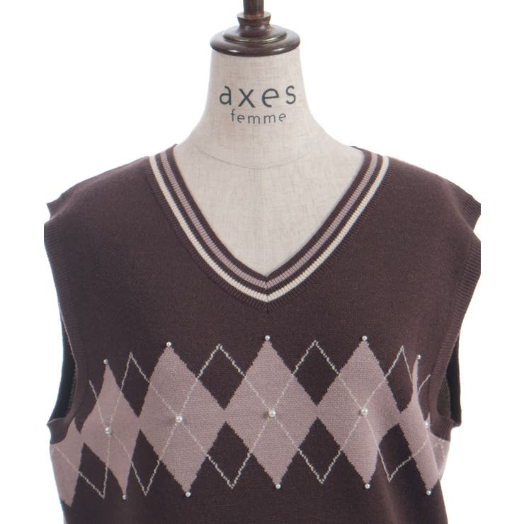 パール付アーガイルベスト | axes femme | 詳細画像11 