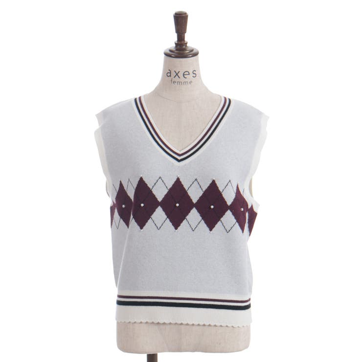 パール付アーガイルベスト | axes femme | 詳細画像12 