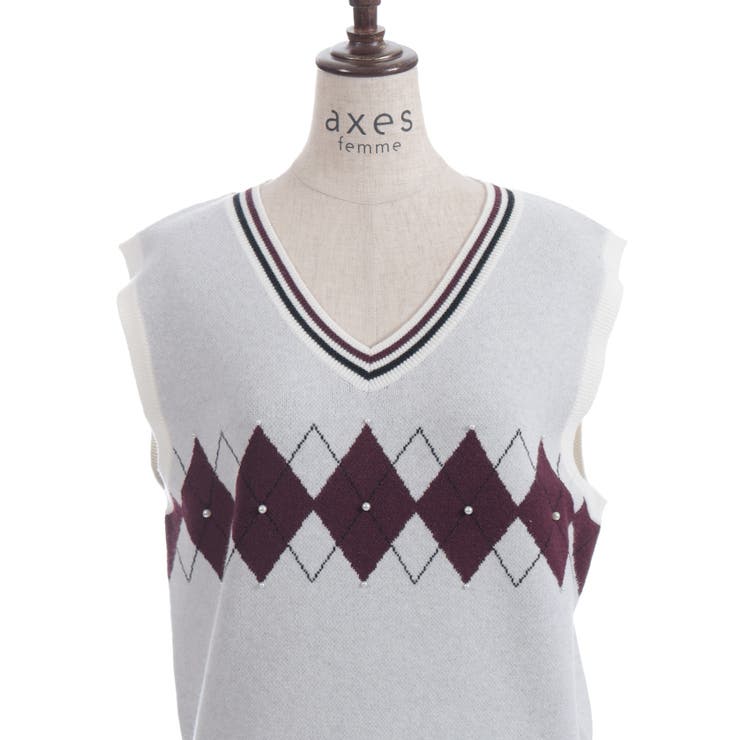 パール付アーガイルベスト | axes femme | 詳細画像15 