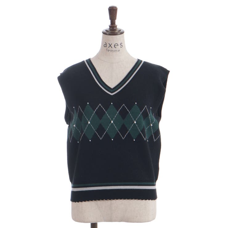パール付アーガイルベスト | axes femme | 詳細画像19 