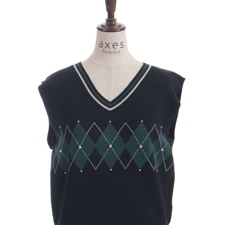 パール付アーガイルベスト | axes femme | 詳細画像22 