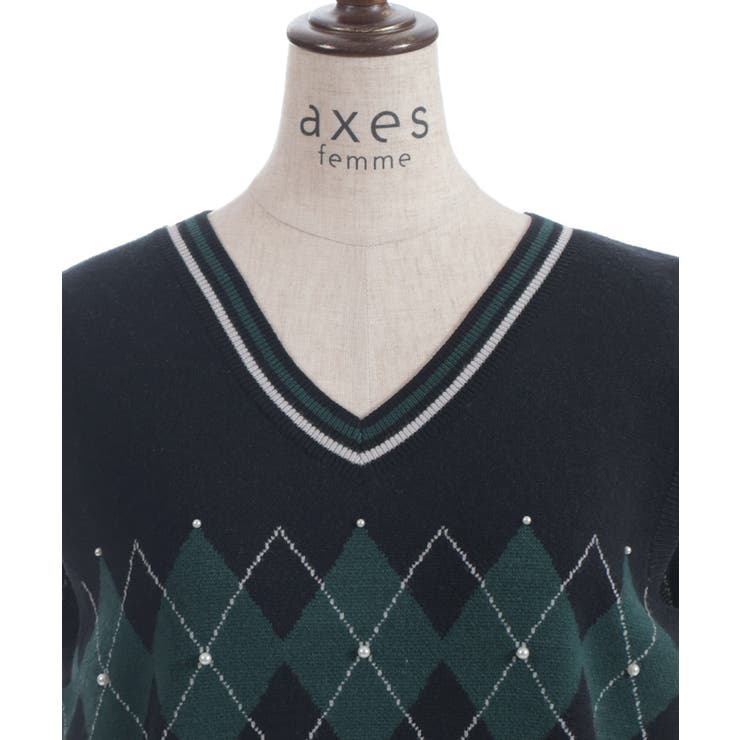 パール付アーガイルベスト | axes femme | 詳細画像24 