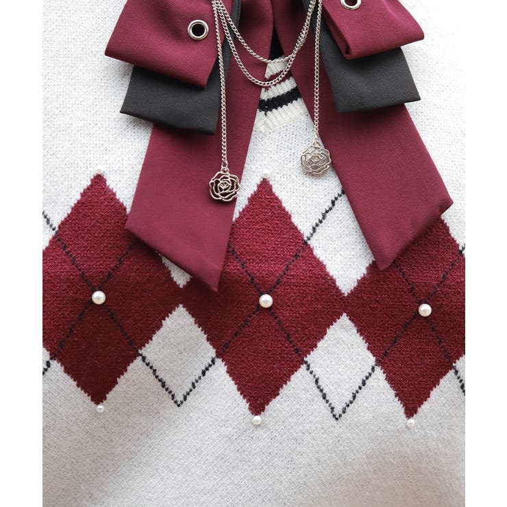 パール付アーガイルベスト | axes femme | 詳細画像4 