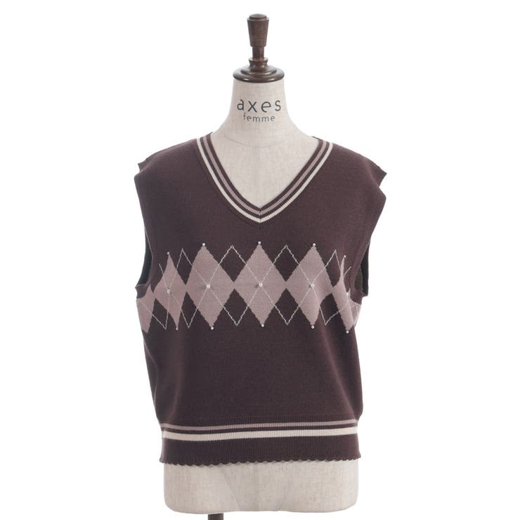 パール付アーガイルベスト | axes femme | 詳細画像6 