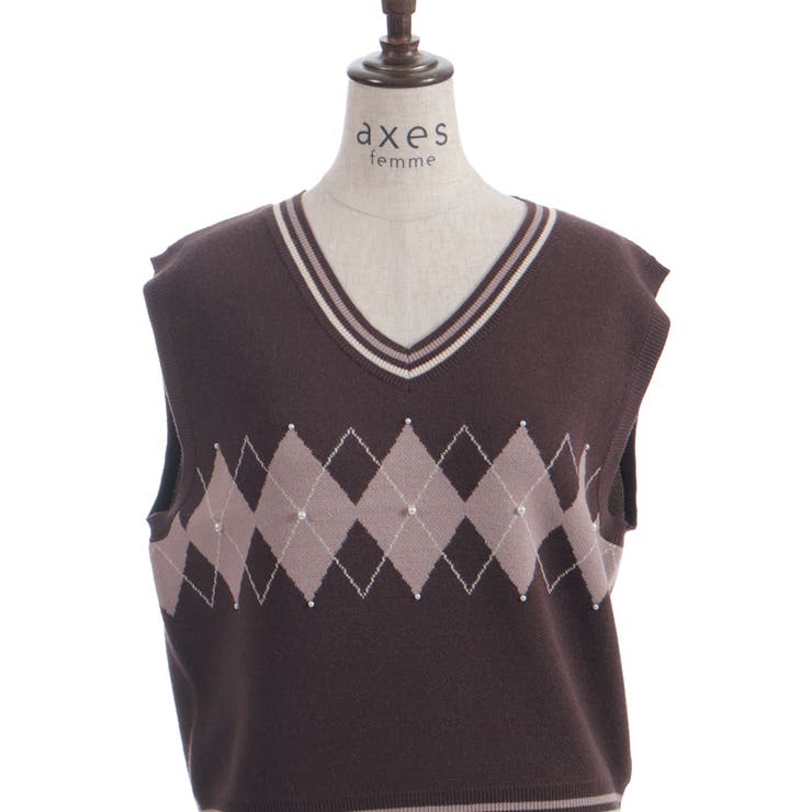 パール付アーガイルベスト | axes femme | 詳細画像9 