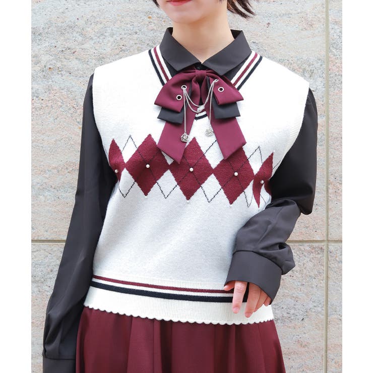 生成り | パール付アーガイルベスト | axes femme